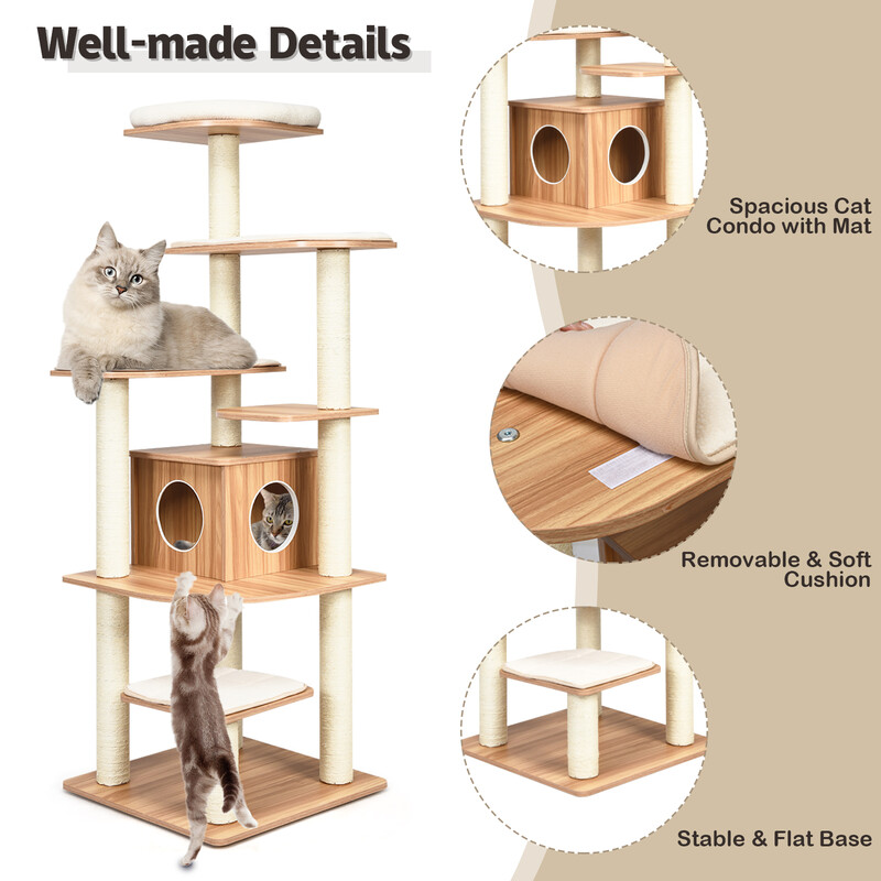Kattklätterträd 175 cm med klöspelare och krypin