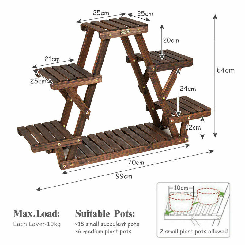 Triangulärt växtställ i trä för 6 krukor brun