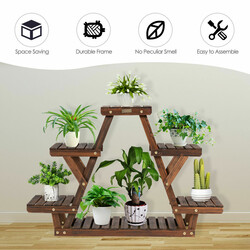 Triangulärt växtställ i trä för 6 krukor brun