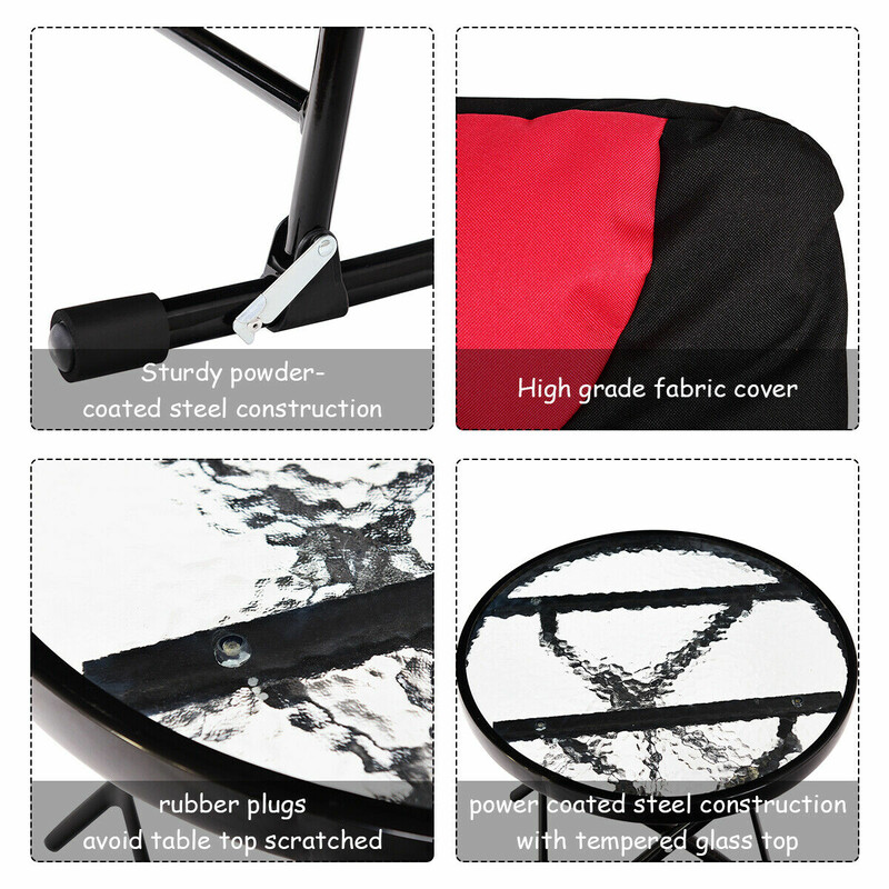 3-delad gungstolssats med sidobord för trädgård röd/svart