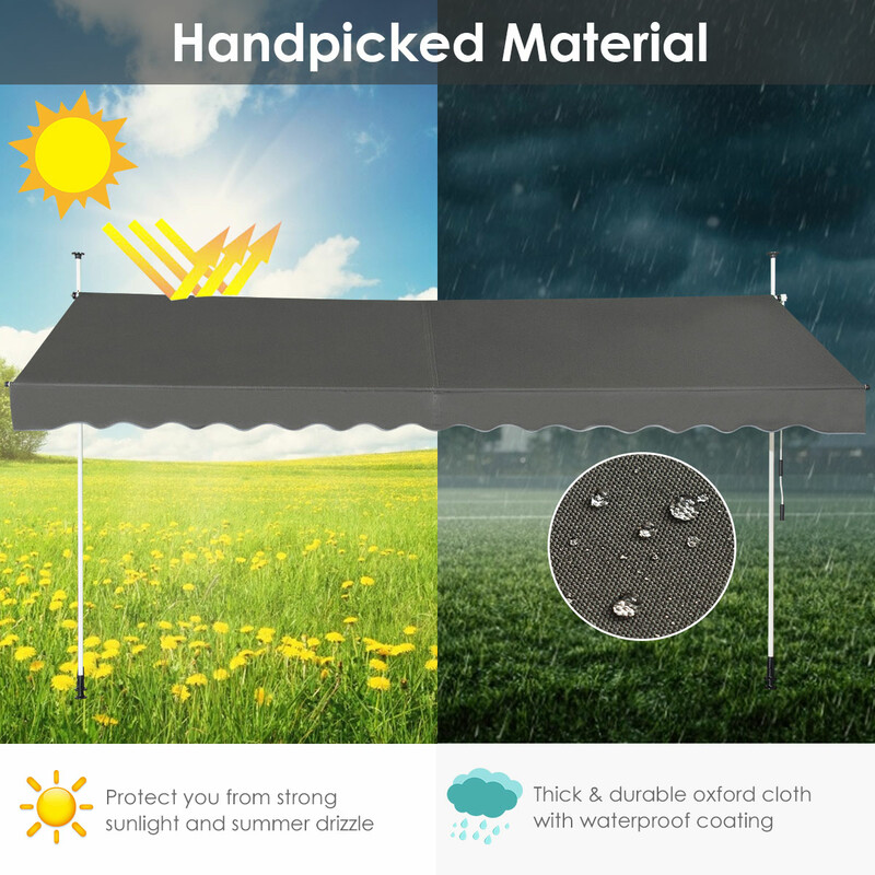 Grå teleskopmarkis med UV-skydd och justerbar höjd
