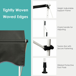 Grå teleskopmarkis med UV-skydd och justerbar höjd