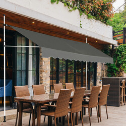 Grå teleskopmarkis med UV-skydd och justerbar höjd