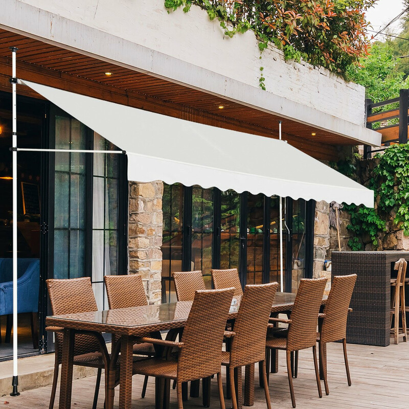 Balkongmarkis utan borrning UV-beständig justerbar beige 395 cm