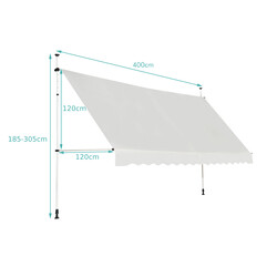 Balkongmarkis utan borrning UV-beständig justerbar beige 395 cm