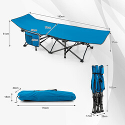 Strapazierfähig blå campingsäng med huvudstöd 190x70x54 cm