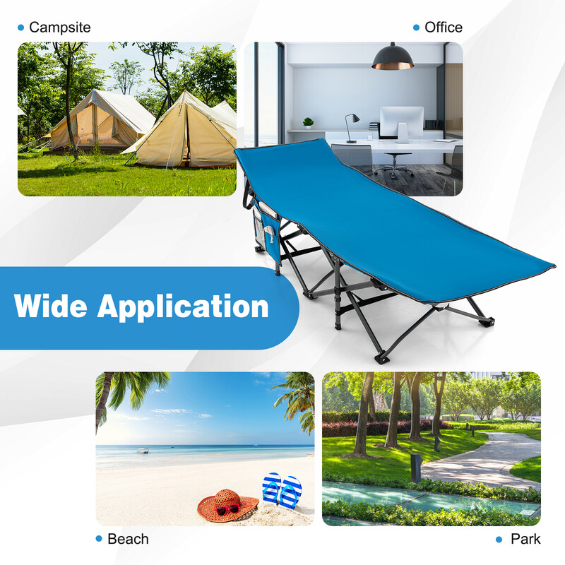 Strapazierfähig blå campingsäng med huvudstöd 190x70x54 cm
