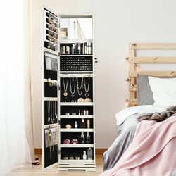 Roterande smyckesskåp med spegel och förvaring, vit