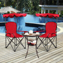 Fällbar fiskestol med dryckeshållare och solskydd röd