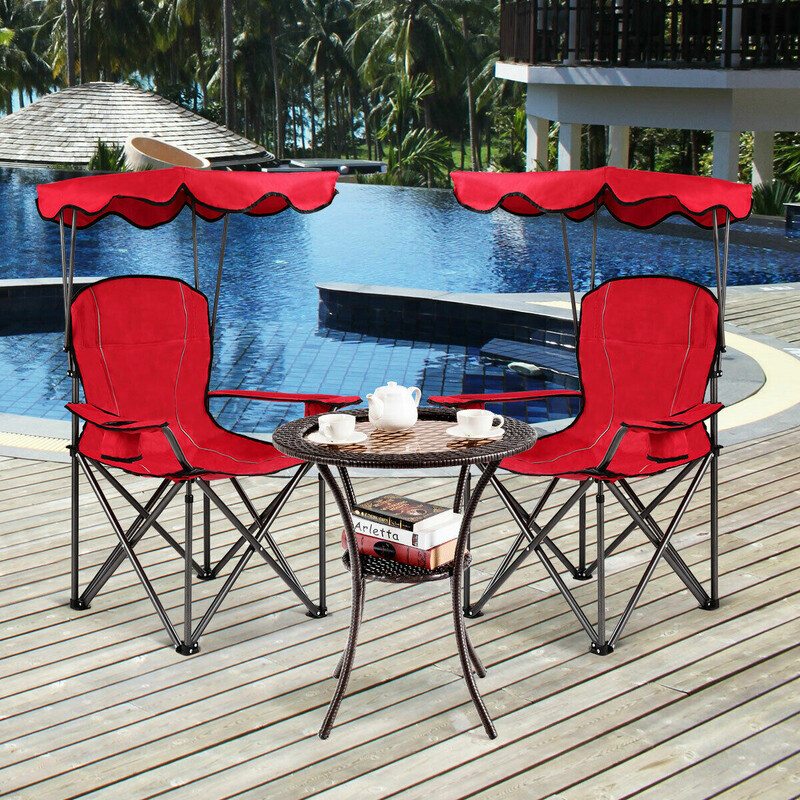 Fällbar fiskestol med dryckeshållare och solskydd röd