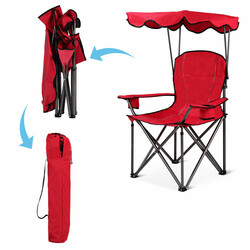 Fällbar fiskestol med dryckeshållare och solskydd röd