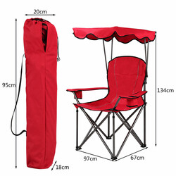 Fällbar fiskestol med dryckeshållare och solskydd röd