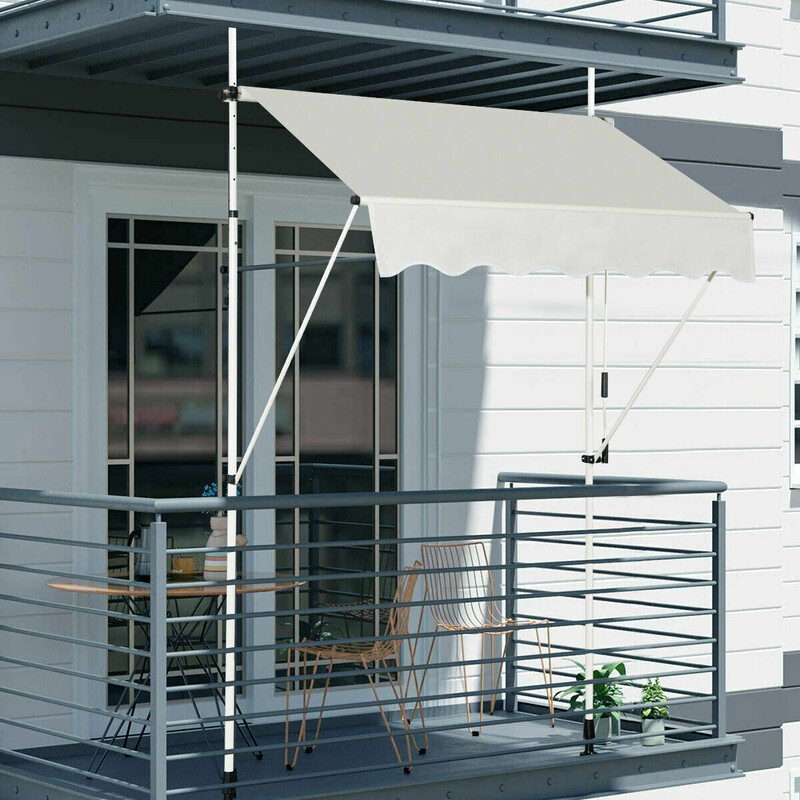 Justerbar teleskopmarkis i beige med UV-skydd och vattentäthet