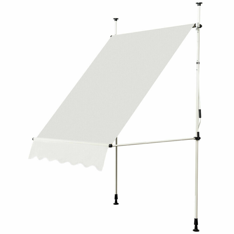 Justerbar teleskopmarkis i beige med UV-skydd och vattentäthet