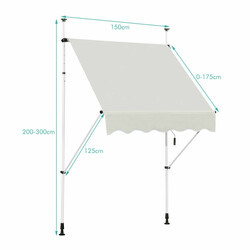 Justerbar teleskopmarkis i beige med UV-skydd och vattentäthet