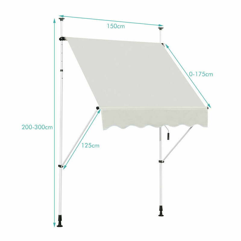 Justerbar teleskopmarkis i beige med UV-skydd och vattentäthet
