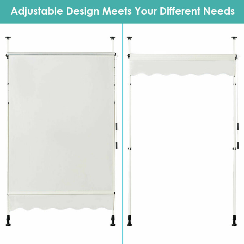 Justerbar teleskopmarkis i beige med UV-skydd och vattentäthet