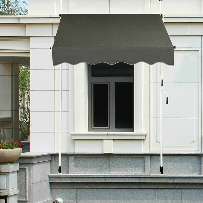 Höj- och sänkbar grå markis med vev 150x120 cm