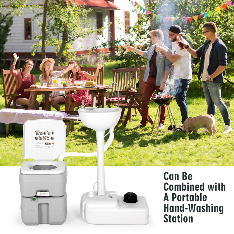 Portabel campingtoalett grå 34x41x42 cm med hög kapacitet