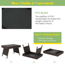 Hopfällbart soffbord för utomhusbruk med PVC-skiva brun