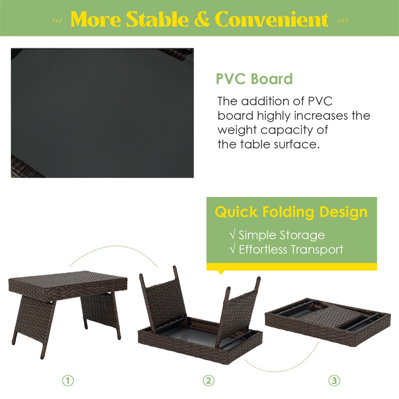 Hopfällbart soffbord för utomhusbruk med PVC-skiva brun
