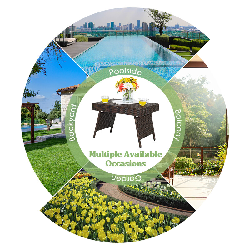 Hopfällbart soffbord för utomhusbruk med PVC-skiva brun