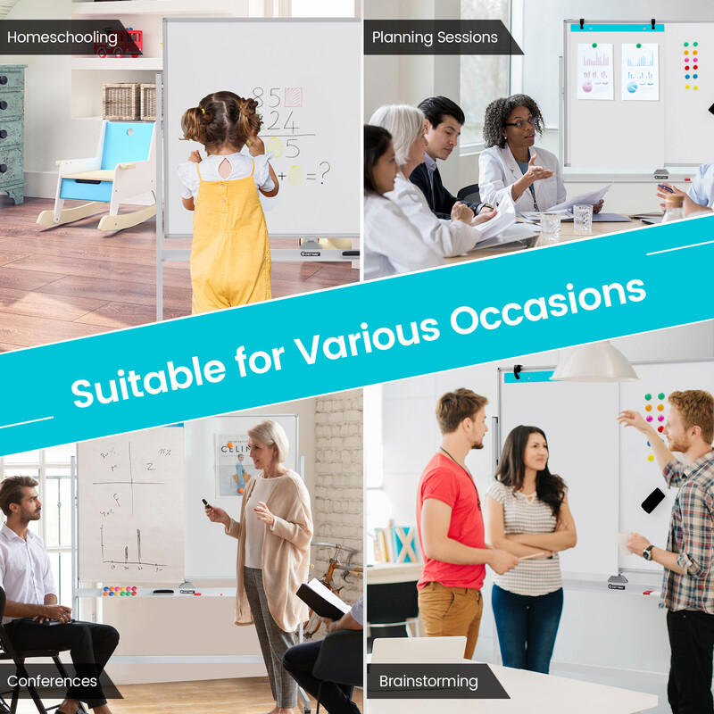 Magnetisk dubbelsidig whiteboard med hjul för hem och kontor