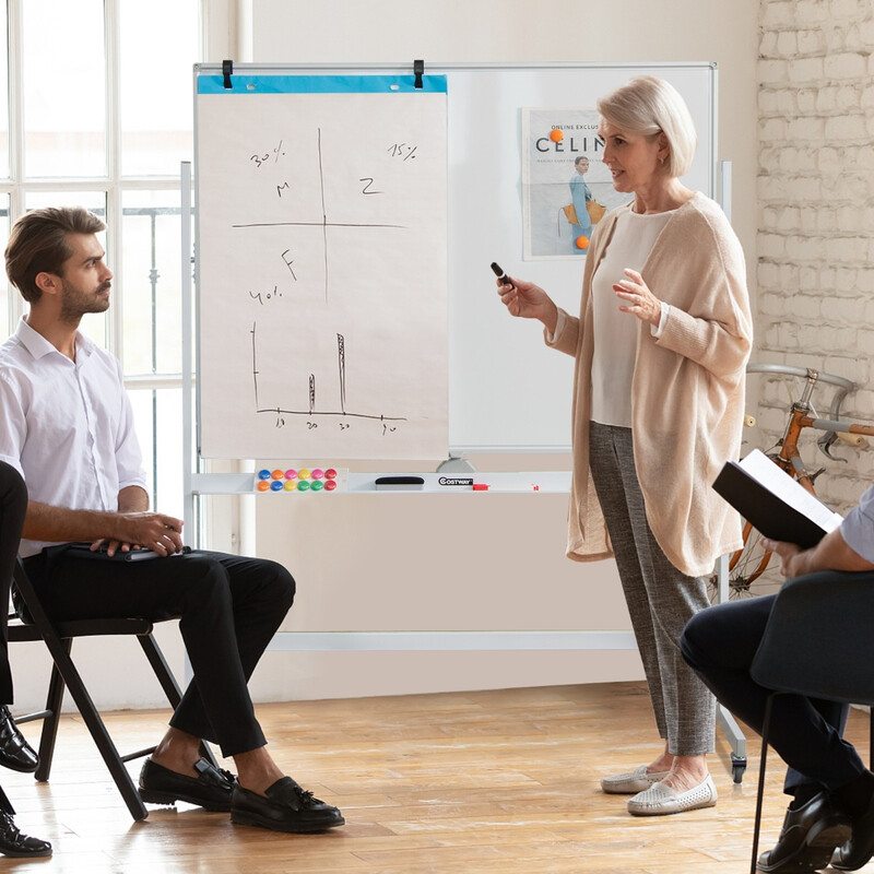 Magnetisk dubbelsidig whiteboard med hjul för hem och kontor