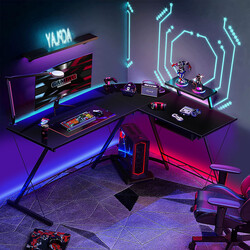 L-format hörnskrivbord med flyttbart datorställ svart