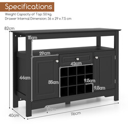 Modernt svart buffetskåp med vinställ och förvaring