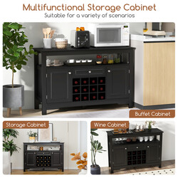 Modernt svart buffetskåp med vinställ och förvaring