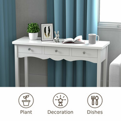 Konsolbord med 3 lådor för hemarbete vit 100x32x75 cm
