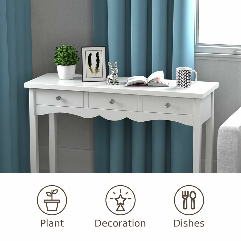 Konsolbord med 3 lådor för hemarbete vit 100x32x75 cm