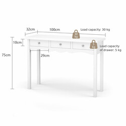 Konsolbord med 3 lådor för hemarbete vit 100x32x75 cm
