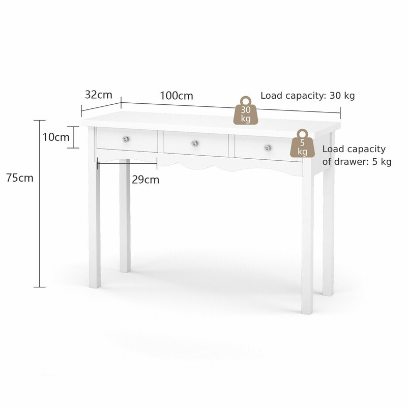 Konsolbord med 3 lådor för hemarbete vit 100x32x75 cm