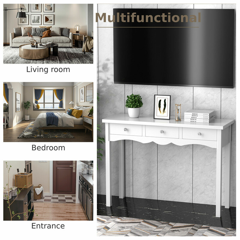 Konsolbord med 3 lådor för hemarbete vit 100x32x75 cm