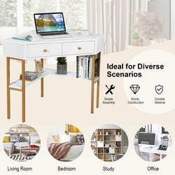 Platsbesparande hörnskrivbord med lådor och hyllor för små rum