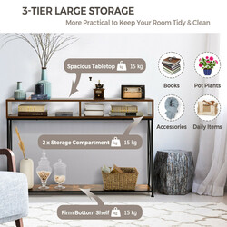 Vit konsolbord med stålram och öppna hyllor