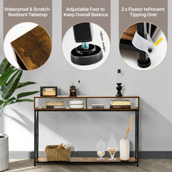 Vit konsolbord med stålram och öppna hyllor