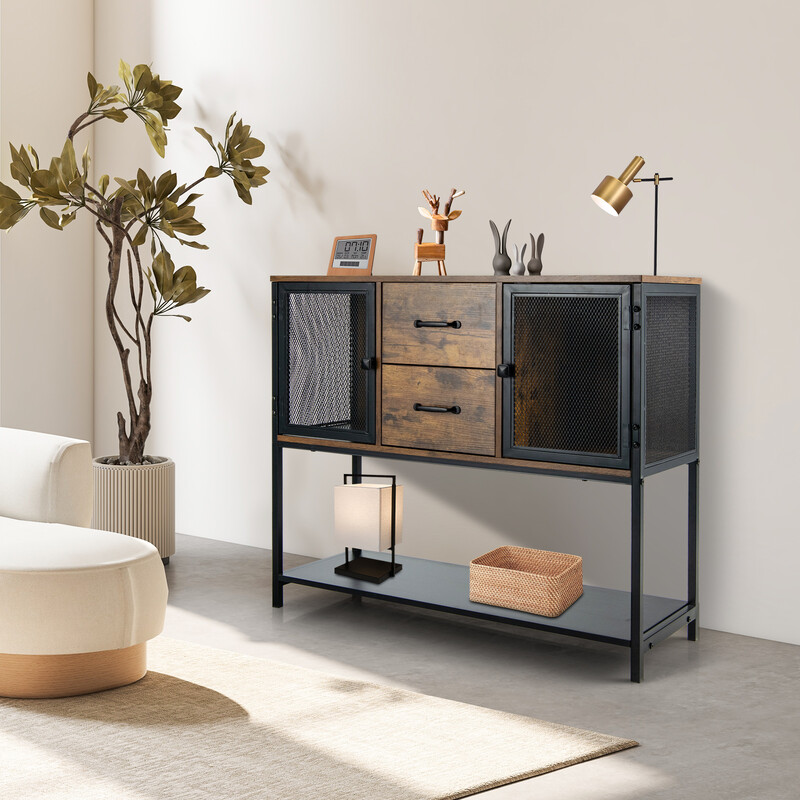 Industriellt multifunktionellt sidoskåp med lådor och gallerdörrar