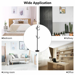 Klädhängare i metall med 8 krokar, svart 175 cm