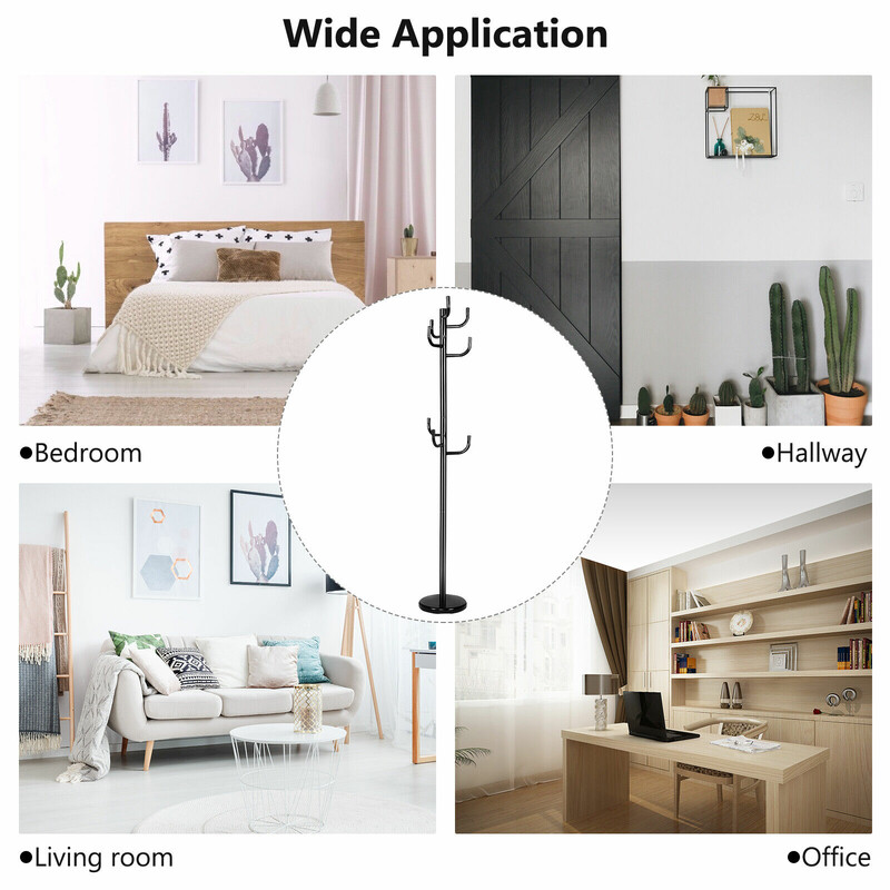 Klädhängare i metall med 8 krokar, svart 175 cm