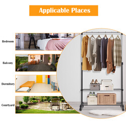 Justerbar klädställning med hjul och skohyllor svart