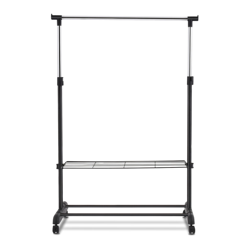Justerbar klädställning med hjul och skohyllor svart