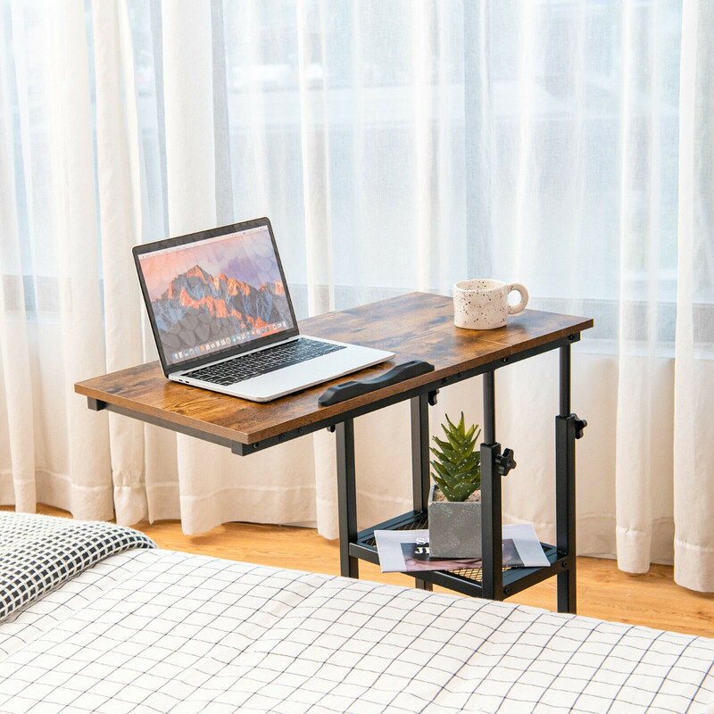 Justerbart laptobord med vintage design och förvaringshyllor