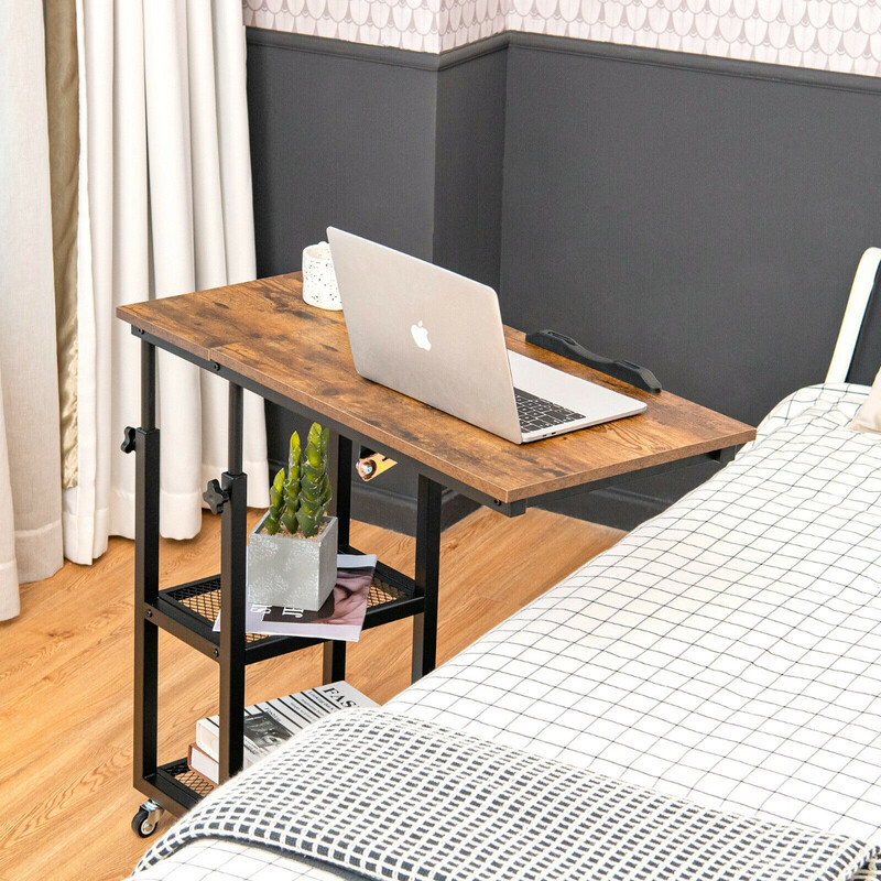 Justerbart laptobord med vintage design och förvaringshyllor