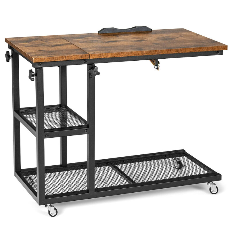 Justerbart laptobord med vintage design och förvaringshyllor