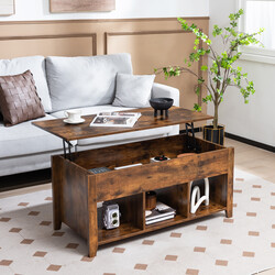 Modernt multifunktionellt soffbord med lyftbar skiva brun