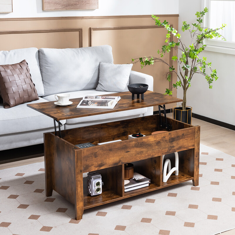 Modernt multifunktionellt soffbord med lyftbar skiva brun