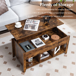 Modernt multifunktionellt soffbord med lyftbar skiva brun